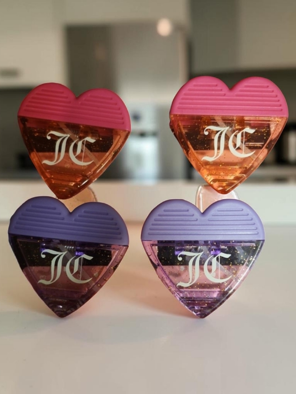 NWT Juicy Couture Pink and Purple Glitter Heart Magnetic Chip Bag Clips